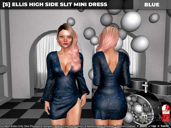 [S] Ellis High Side Slit Mini Dress Blue