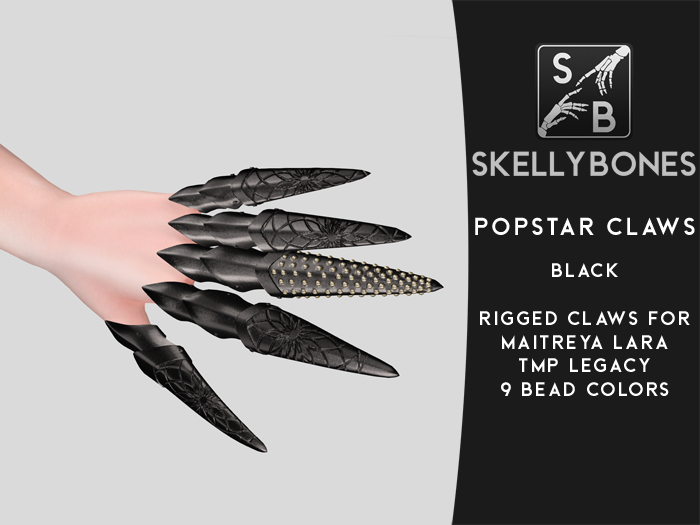 Skellybones -- Popstar Claws Black for Maitreya Lara and Legacy