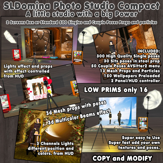 PHOTO TOOLS -SLD Photo Studio Compact - 100% Mesh + 400 Poses, props 3D. particles, 150 wallpapers couple, single, light