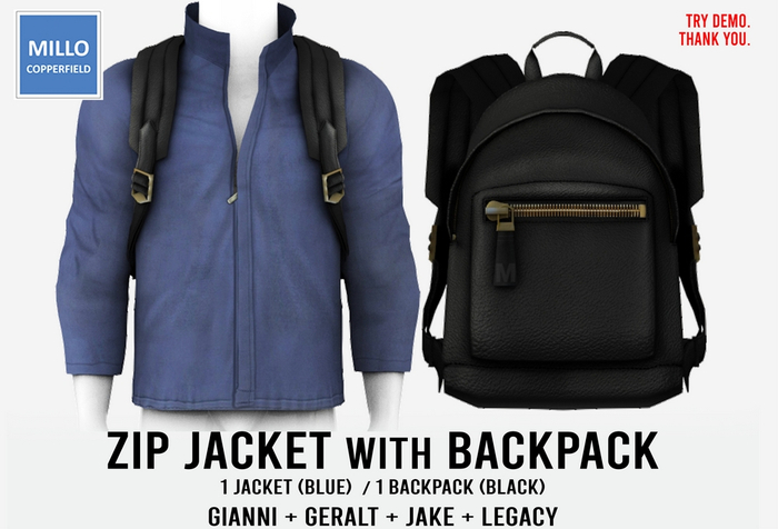 Millo Copperfield - Zip Jacket [Blue] with Backpack [Black], Copy