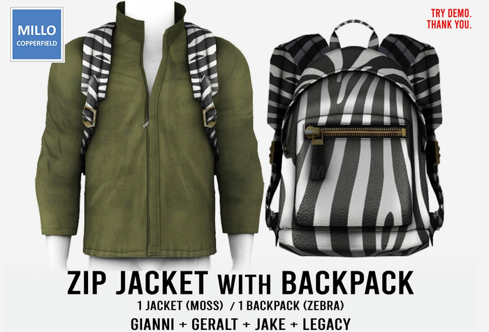 Millo Copperfield - Zip Jacket [Moss] w/ BP [Zebra], Copy