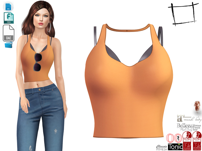 Dae Obj FBX For Crop Orange Halter Top With Black Bra Under Slink,Maitreya,Belleza,Tonic,Legacy