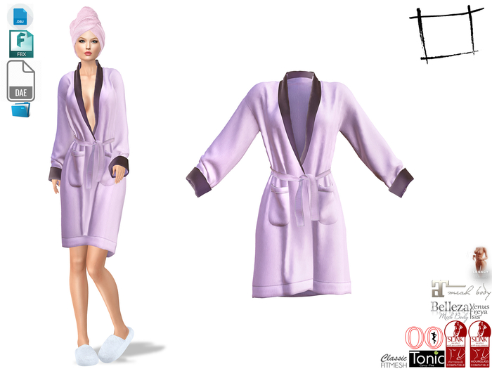 Dae Obj FBX For Female Tied Front Bahtrobe Slink,Maitreya,Belleza,Tonic,Legacy, Voluptuous