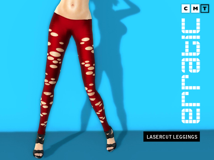 erratic / laser cut leggings / red