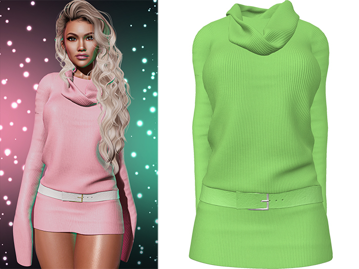 Second Life Marketplace - Lena Frumpy Cowl Neck Sweater Dress [Lime Green]  - Maitreya (+Petite)  Legacy  Reborn