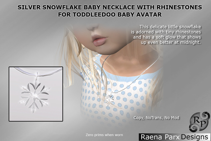 Silver Snowflake Baby Necklace For Toddleedoo Baby Avatar, with Rhinestones - RPD - NEW!!!