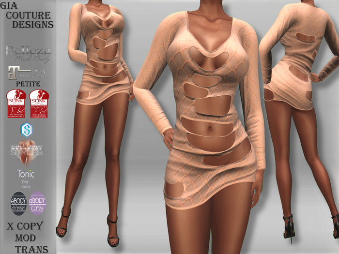 Second Life Marketplace - "GCD" Krysta Ripped Dresses Nude