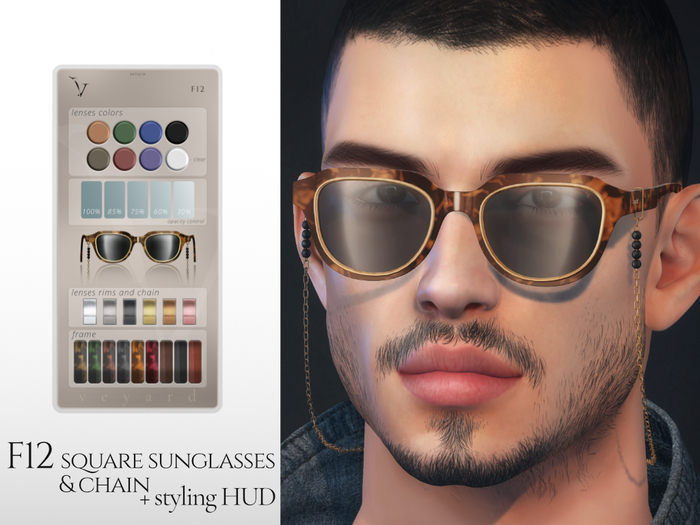 veyard F12 square sunglasses and chain + styling HUD 
