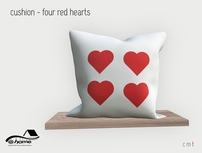 @home: white cushion - 4 hearts - Valentines Day