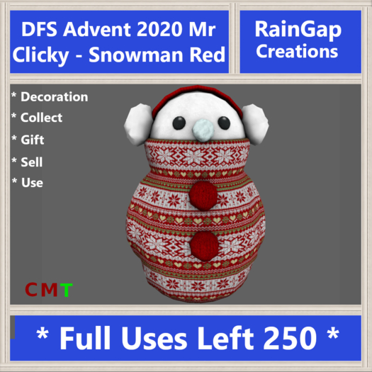 DFS Advent 2020 Mr Clicky - Snowman Red Uses Left: 250