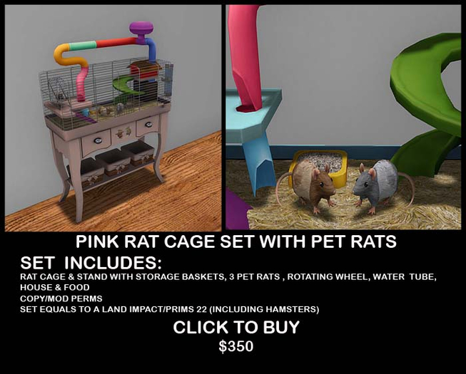 Realistic Pink Pet Rat Cage Set With Cute Pet Rats