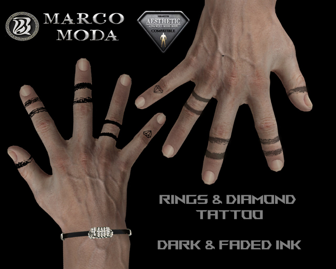 MM BLACK RINGS & DIAMOND FINGER TATTOO