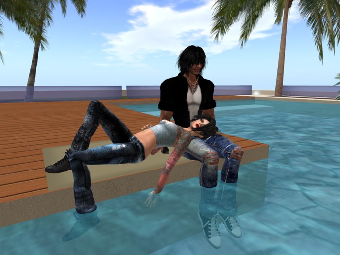 Towel Laying Couple Animated  3 prims