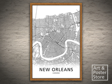 New Orleans | Black and White City Map Poster | Mesh Frame with 6 texture options 
