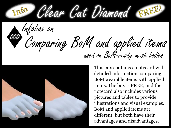 Infobox containing information on BoM vs applied items (by CCD)