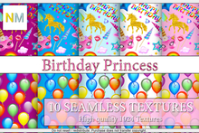 Birthday Princess Kawaii Patterns Kit 10 Seamless Textures NM