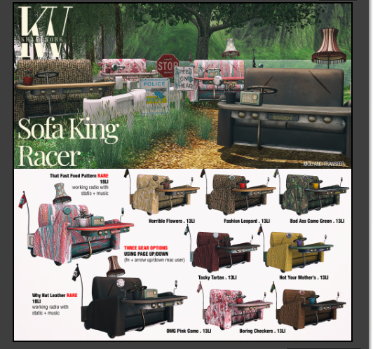 KraftWork Sofa King Racer That Fast Food Pattern RARE