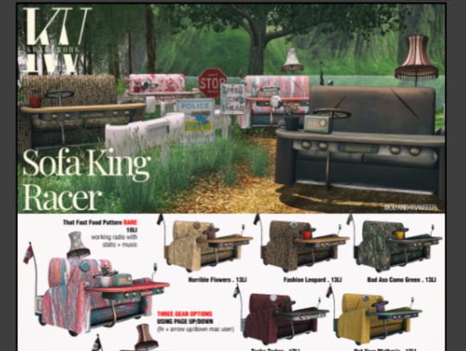 KraftWork Sofa King Racer That Fast Food Pattern RARE