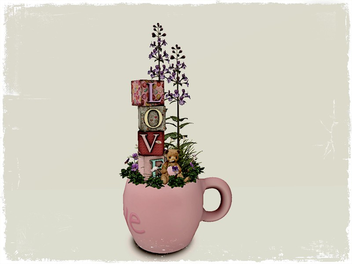 [AE] Gift Store- LOVE Blocks Floral Mug Planter Pink