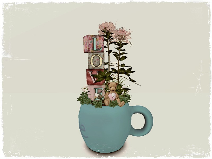 [AE] Gift Store- LOVE Blocks Floral Mug Planter Blue