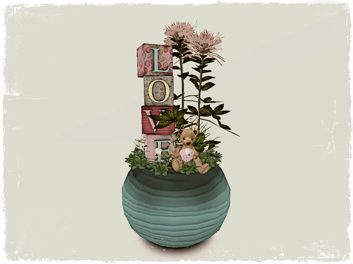 [AE] Gift Store- LOVE Blocks Floral Planter 1