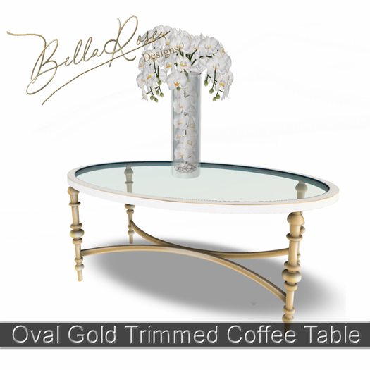 [BR] Oval Gold Trimmed Coffee Table