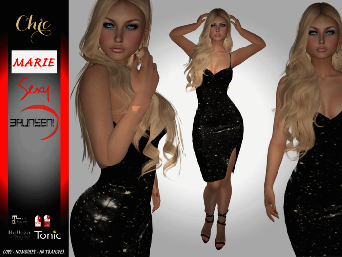 Brunsen Couture - Marie Chic Dress Black Glitter +High Heels