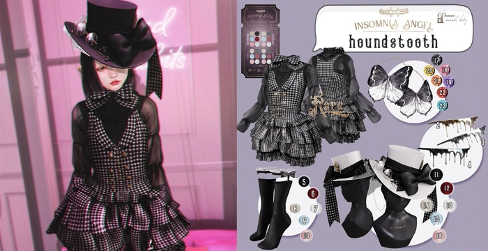 Insomnia Angel . houndstooth 10 - socks with garter [rose]