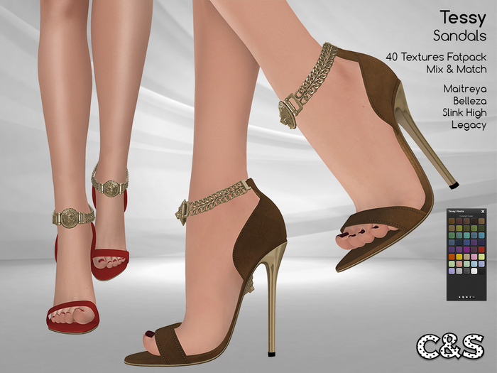 C&S Tessy Heels for Maitreya Lara, Slink High, Belleza and Legacy. 40 Text HUD.