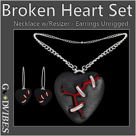 Broken Heart Jewelry Set Black