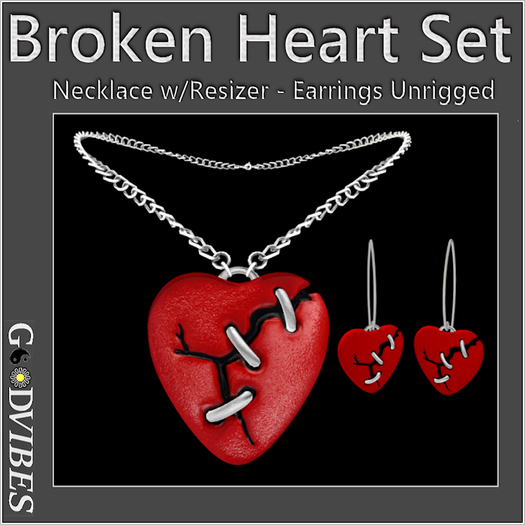 Broken Red Heart Jewelry Set