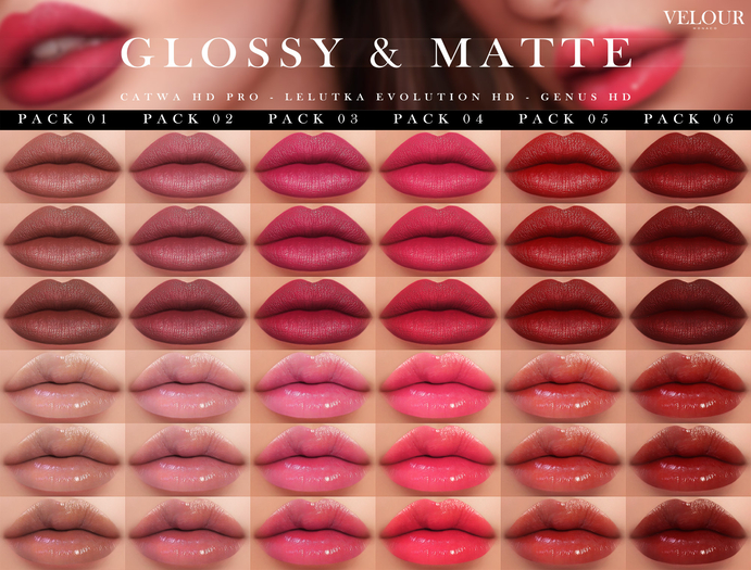 VELOUR: "Glossy & Matte" HD Lips - FATPACK (Lelutka Evolution)