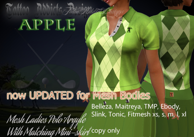 Mesh Ladies Polo Argyle with matching skirt - Apple