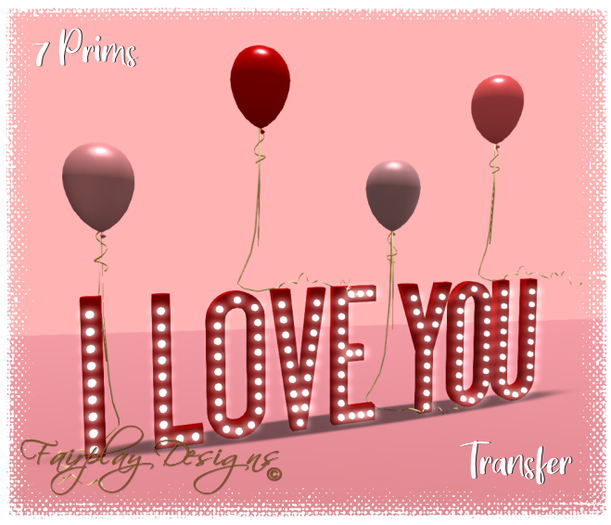 ~R~I Love You 3D Banner with Balloons