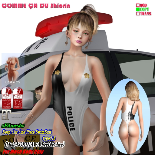 =CS= One-Piece Swimwear018 OKINAWA Pref. POLICE B&W