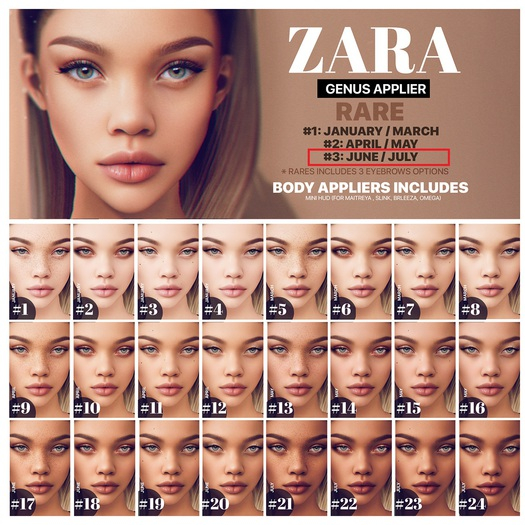 Second Life Marketplace - RARE 2 ---ZARA SKIN SET --- APRIL / MAY
