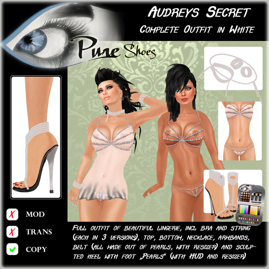 << PURE >> Audrey`s Secret (full outfit incl. high heel) in White [inworld price 199L$]