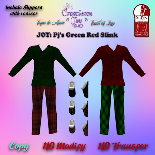 JOY: 2 Pj's Men red green SLINK
