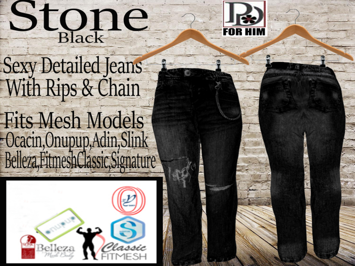 !PD-Mens Stone Jeans-BLACK