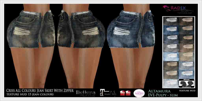 RADEX R-2 Mesh Criss All Colours Jean Skirt With Zipper