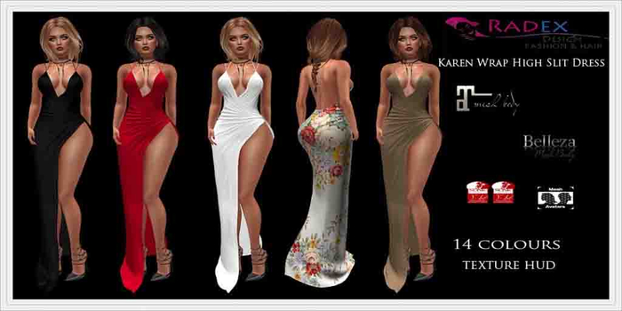 RADEX F 105 Mesh Karen All Colours Wrap High Slit Dress