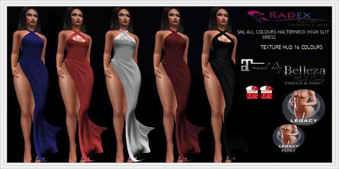 RADEXF 101  Mesh SmL All Colours Halterneck High Slit Dress