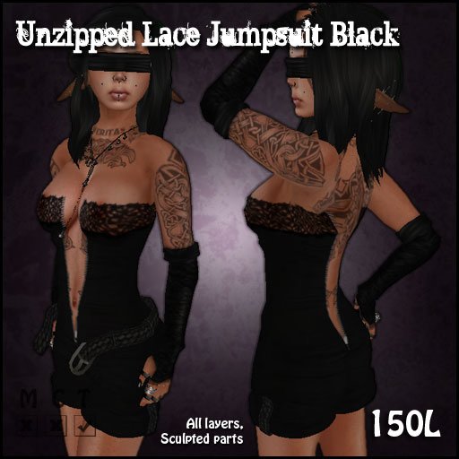 [Sassy Kitty Designs] Unzipped Lace Jumpsuit Black