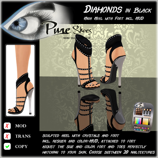 << PURE >> Pure Shoes - Diamonds in Black [inworld price 99L$]