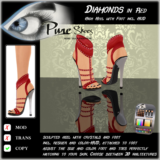 << PURE >> Pure Shoes - Diamonds in Red [inworld price 99L$]