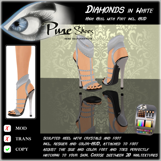 << PURE >> Pure Shoes - Diamonds in White [inworld price 99L$]