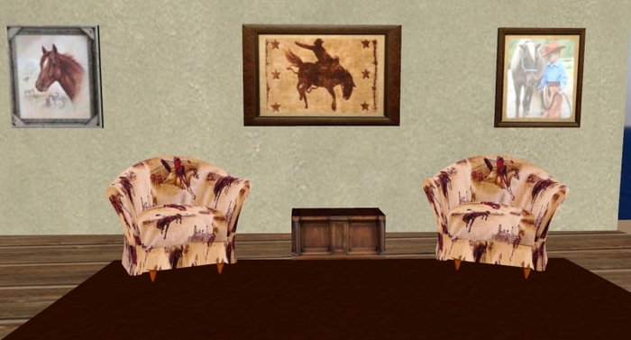 2 Cowboy Chairs with Table and Rug - All Just 8 Prims !