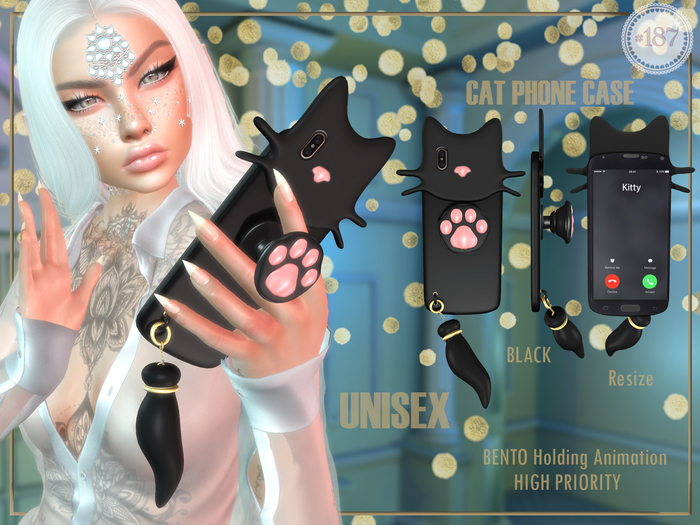 #187# Cat Phone Case BLACK *Holding*