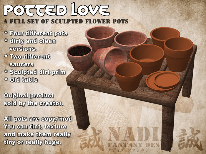 Potted Love - Clay Flower Pots: Sculpted and Textured with Dirt and a Table.