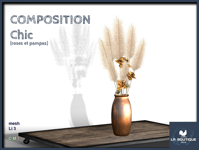 LB - composition Chic (roses et pampas)